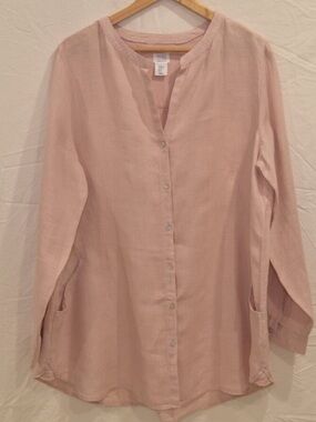 🌸 Sigrid Olson Soft Pink Button-Front Women's Linen Tunic